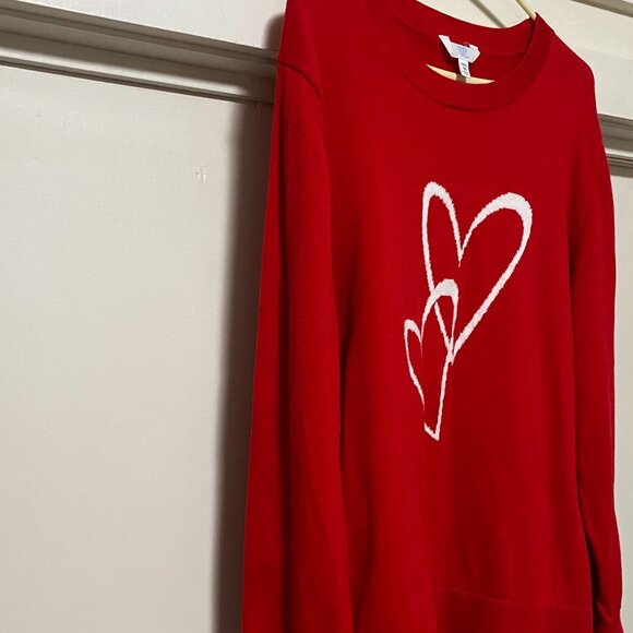 Time and Tru long sleeve red crew neck sweater w/hearts, size XXXL - Picture 3 of 12